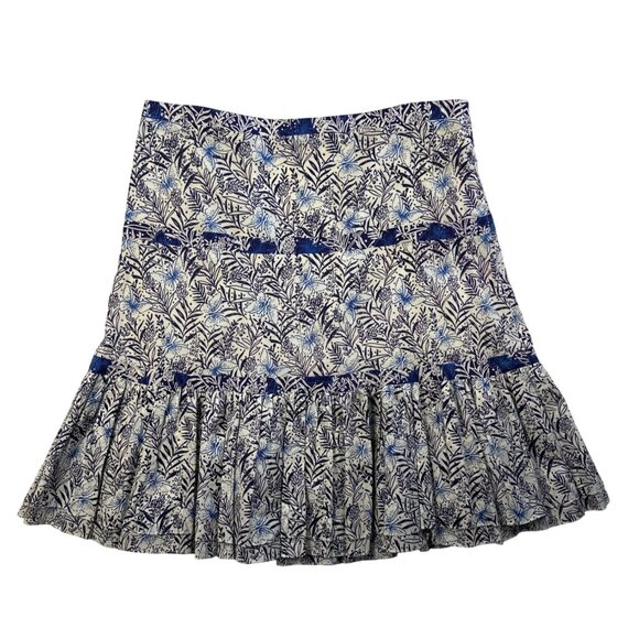 KAREN MILLEN Skirt Blue Floral Tiered Fit & Flare Sz 6 Feminine Butterfly Boho - Picture 2 of 14